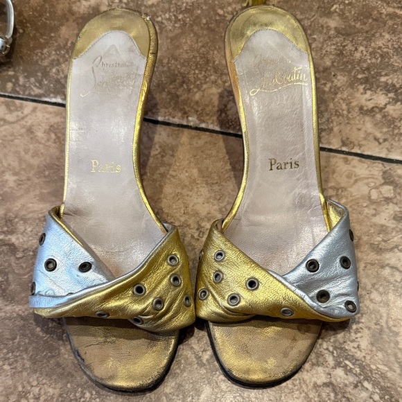 Christian Louboutin Metallic Gold and Silver Kitten Heels - Picture 1 of 10